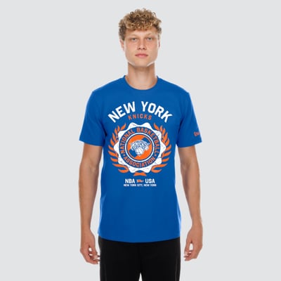  New York Knicks New Era Laurel Crest Flocking T-Shirt - Blue