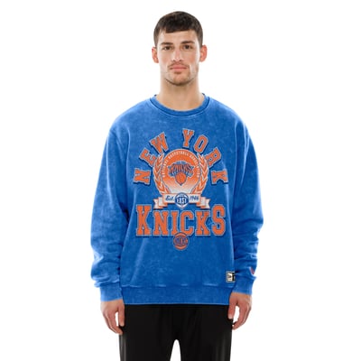  New York Knicks New Era Mineral Wash Crew Sweatshirt - Blue