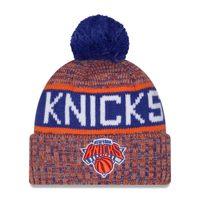 New York Knicks New Era Tri-Color Cuffed Knit Hat with Pom - Blue/Orange