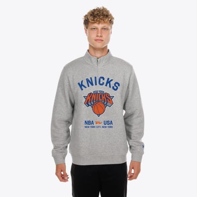 New York Knicks New Era Mixed Media Graphic Quarter-Zip Fleece Sweatshirt - Gray