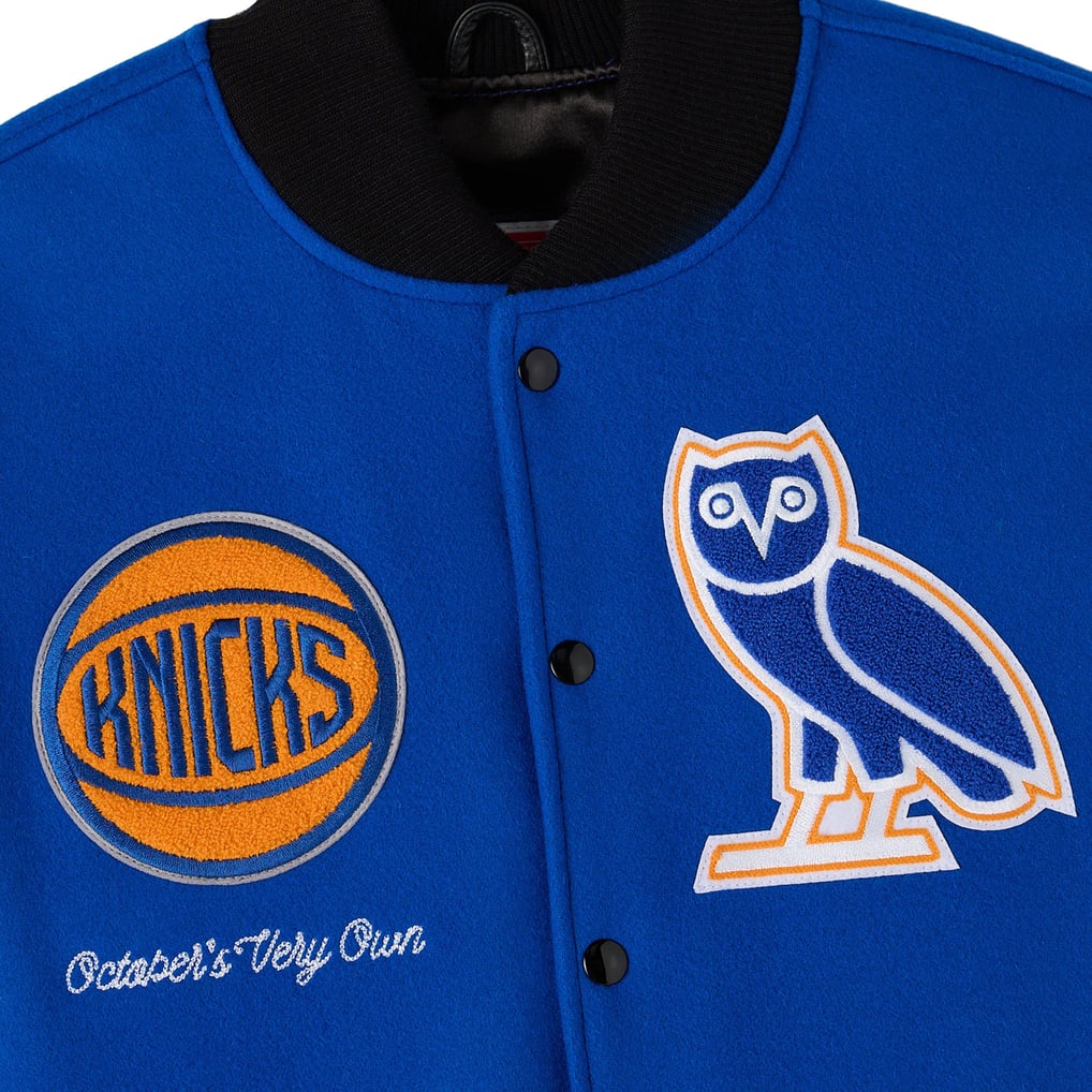 New York Knicks OVO x NBA Full-Snap Varsity Jacket - Blue