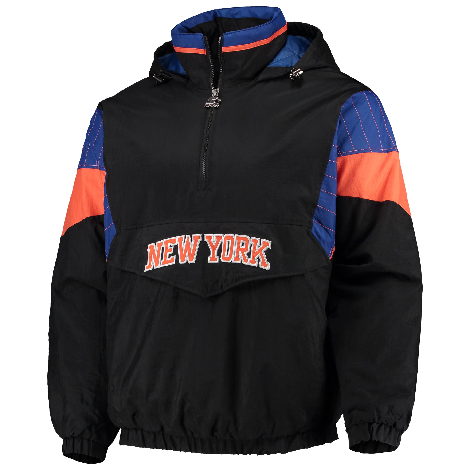 Men's New York Knicks Starter Black Blackout Breakaway Hooded