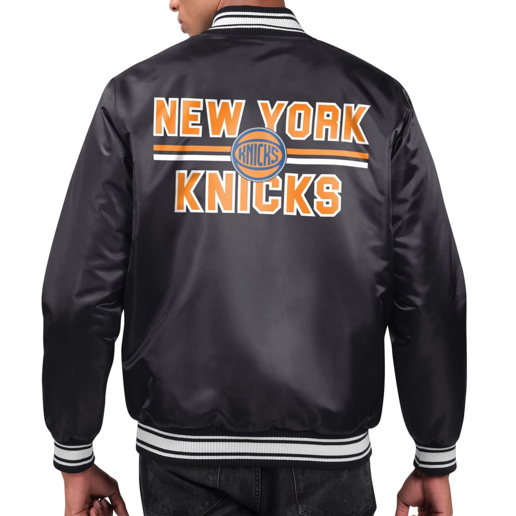  New York Knicks Starter Printed Team Name Satin Varsity Full-Snap Jacket - Black