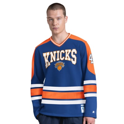 New York Knicks Starter Puck Drop Long Sleeve V-Neck T-Shirt - Blue