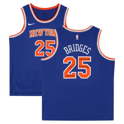 Mikal Bridges New York Knicks Autographed Fanatics Authentic 2026 NBA Finals Blue Nike Icon Edition Swingman Jersey with Multiple Inscriptions - Limited Edition of 25