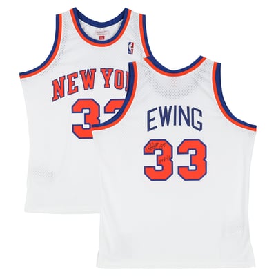 Patrick Ewing New York Knicks Autographed Fanatics Authentic White Mitchell & Ness 1985 Swingman Jersey with "HOF 08" Inscription