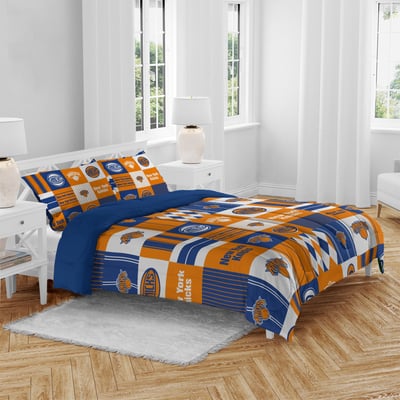 New York Knicks Pegasus Patchwork Plaid Three-Piece Full/Queen Bed in a Bag Set