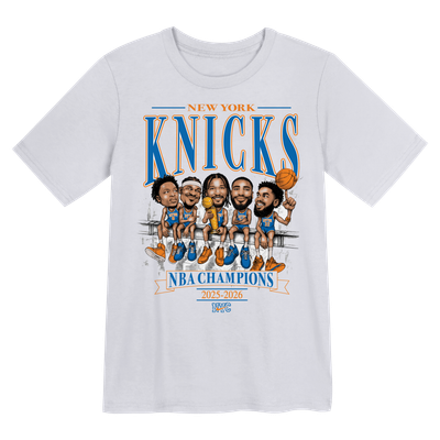 New York Knicks Nike Preschool 2026 NBA Finals Champions Team Caricature T-Shirt - White