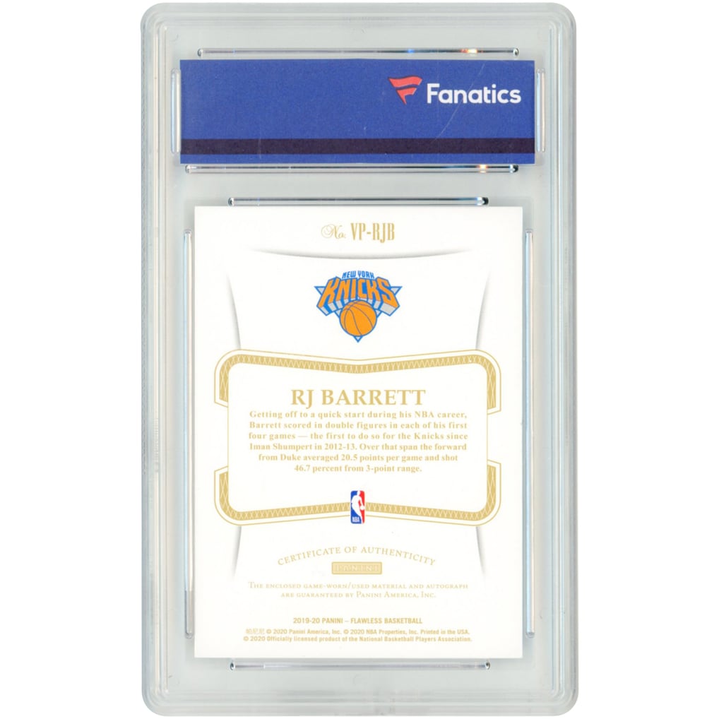 RJ Barrett New York Knicks Autographed 2019-20 Panini Flawless 
