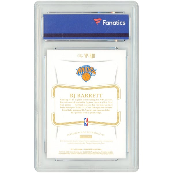 RJ Barrett New York Knicks Autographed 2019-20 Panini Flawless 