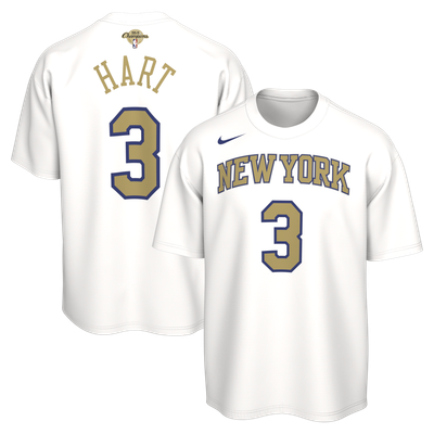 Josh Hart New York Knicks Nike Unisex 2026 NBA Champions Trophy Collection Name & Number T-Shirt - White