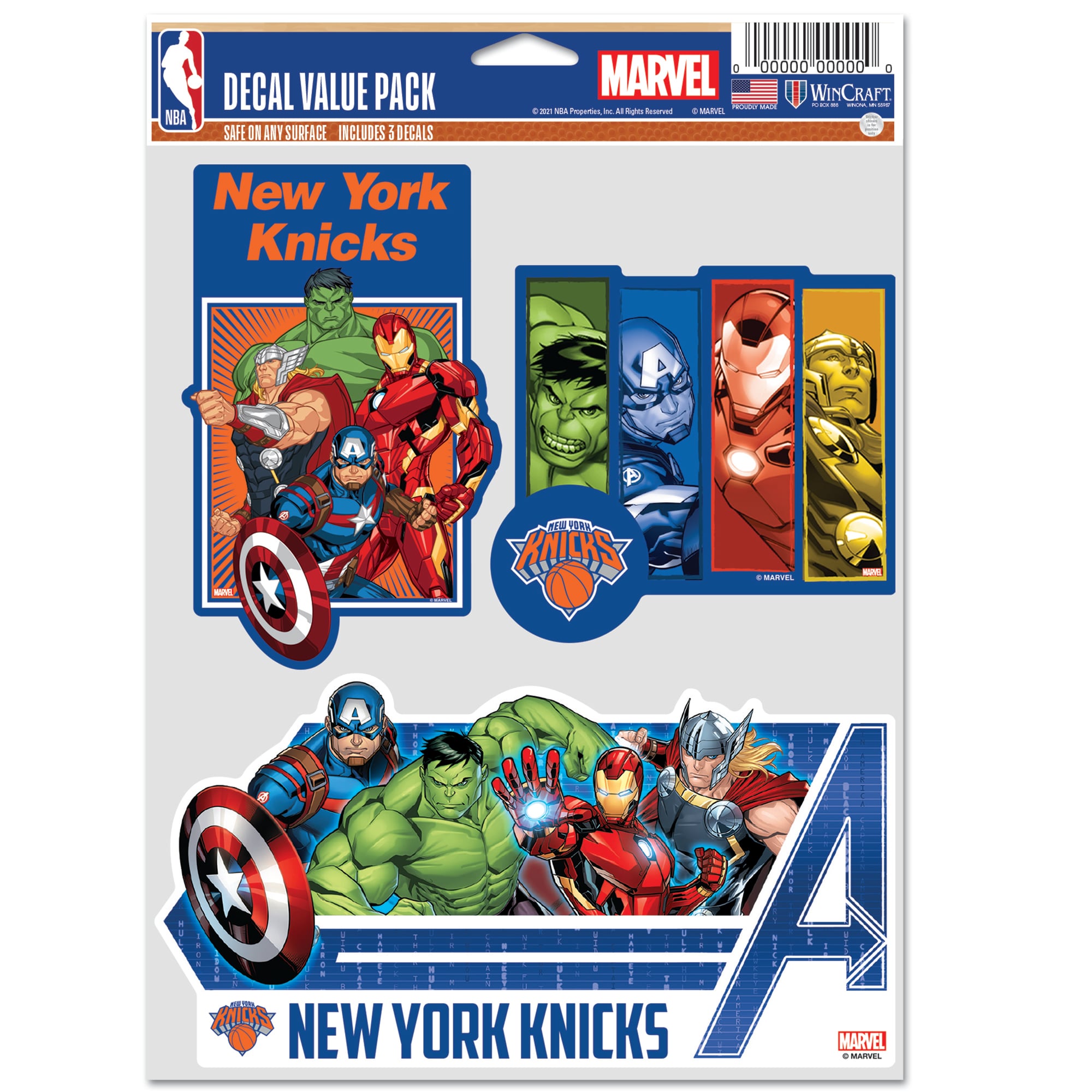 WinCraft New York Knicks Three Pack of Marvel Character Fan Decals