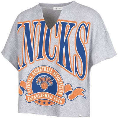 New York Knicks '47 Women's Banners Out Oversized Notch Neck T-Shirt - Gray