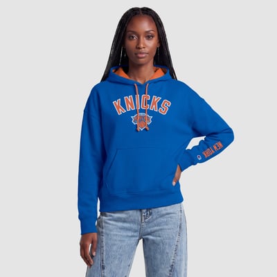  New York Knicks Champion Women's Contrast Liner Pullover Hoodie - Blue