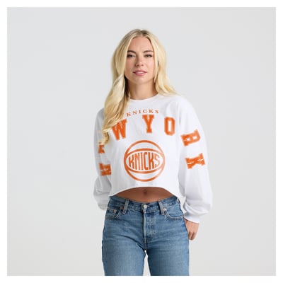New York Knicks Fanatics Women's Spirit Jersey Cropped Long Sleeve T-Shirt - White