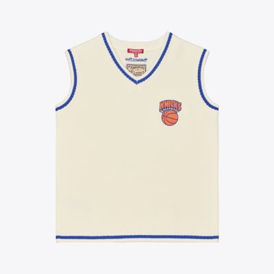 New York Knicks Mitchell & Ness Women's Retro Roots V-Neck Sweater Vest - Cream
