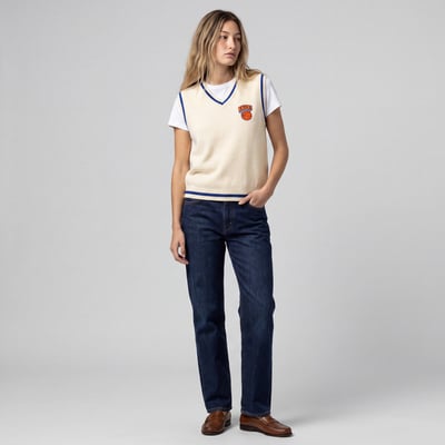 New York Knicks Mitchell & Ness Women's Retro Roots V-Neck Sweater Vest - Cream
