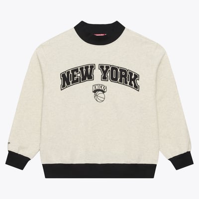 New York Knicks Mitchell & Ness Women's Cookies & Cream Ribbed Mock Neck Sweatshirt - Oatmeal
