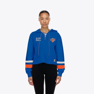 New York Knicks New Era Women's Lace-Up Boxy Pullover Hood - Blue