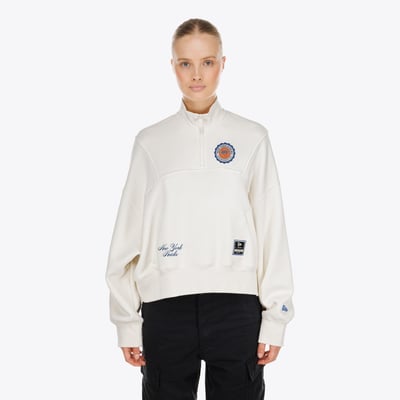  New York Knicks New Era Women's Dolman Quarter-Zip Fleece Sweatshirt - Cream