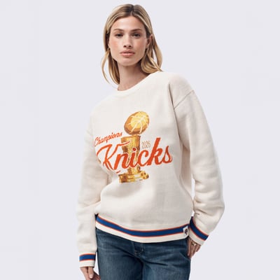 New York Knicks Terez Women's Limited Edition 2026 NBA Champions Oversized Sweatshirt - Cream