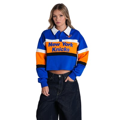  New York Knicks The Wild Collective Women's Long Sleeve Crop Polo - Blue