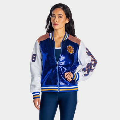 New York Knicks The Wild Collective Women's Full-Zip Sequin Jacket - Blue/White