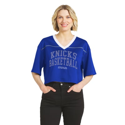  New York Knicks WEAR by Erin Andrews Women's Cropped Jersey T-Shirt - Blue