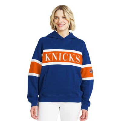  New York Knicks WEAR by Erin Andrews Women's Stripe Pullover Hoodie - Blue