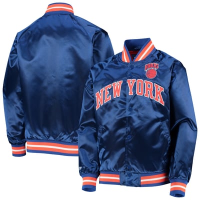 New York Knicks Mitchell & Ness Youth Hardwood Classics Satin Raglan Full-Snap Jacket - Blue