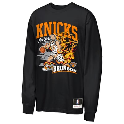 Jalen Brunson New York Knicks Mitchell & Ness Youth Fired Up Long Sleeve T-Shirt - Black