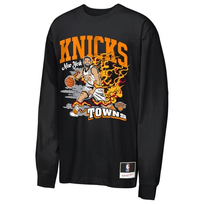 Karl-Anthony Towns New York Knicks Mitchell & Ness Youth Fired Up Long Sleeve T-Shirt - Black