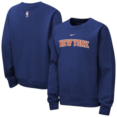  New York Knicks Nike Youth Essential Club Wordmark Crewneck Sweatshirt - Blue