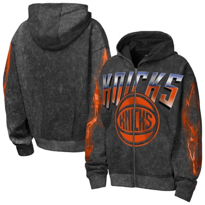 New York Knicks Outerstuff Youth Heating Up Mineral Wash Oversized Full-Zip Hoodie - Black