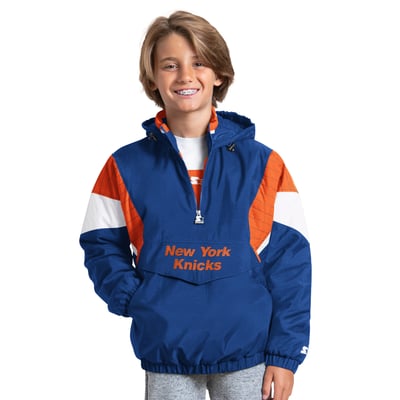 New York Knicks Starter Youth The Throwback Jr. Half-Zip Hooded Jacket - Blue