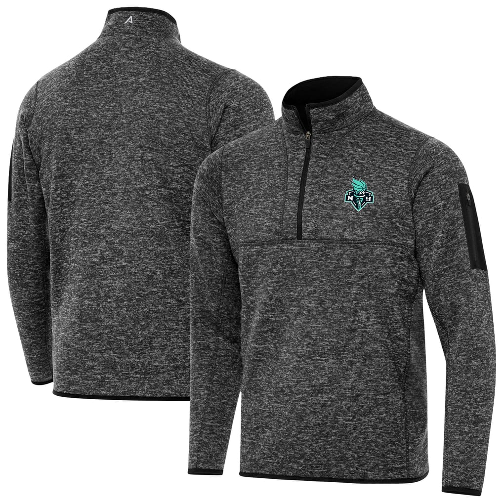 New York Liberty Antigua Fortune Quarter-Zip Pullover Jacket - Heather Black