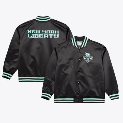  New York Liberty Mitchell & Ness Lightweight Full Snap Satin Jacket - Black