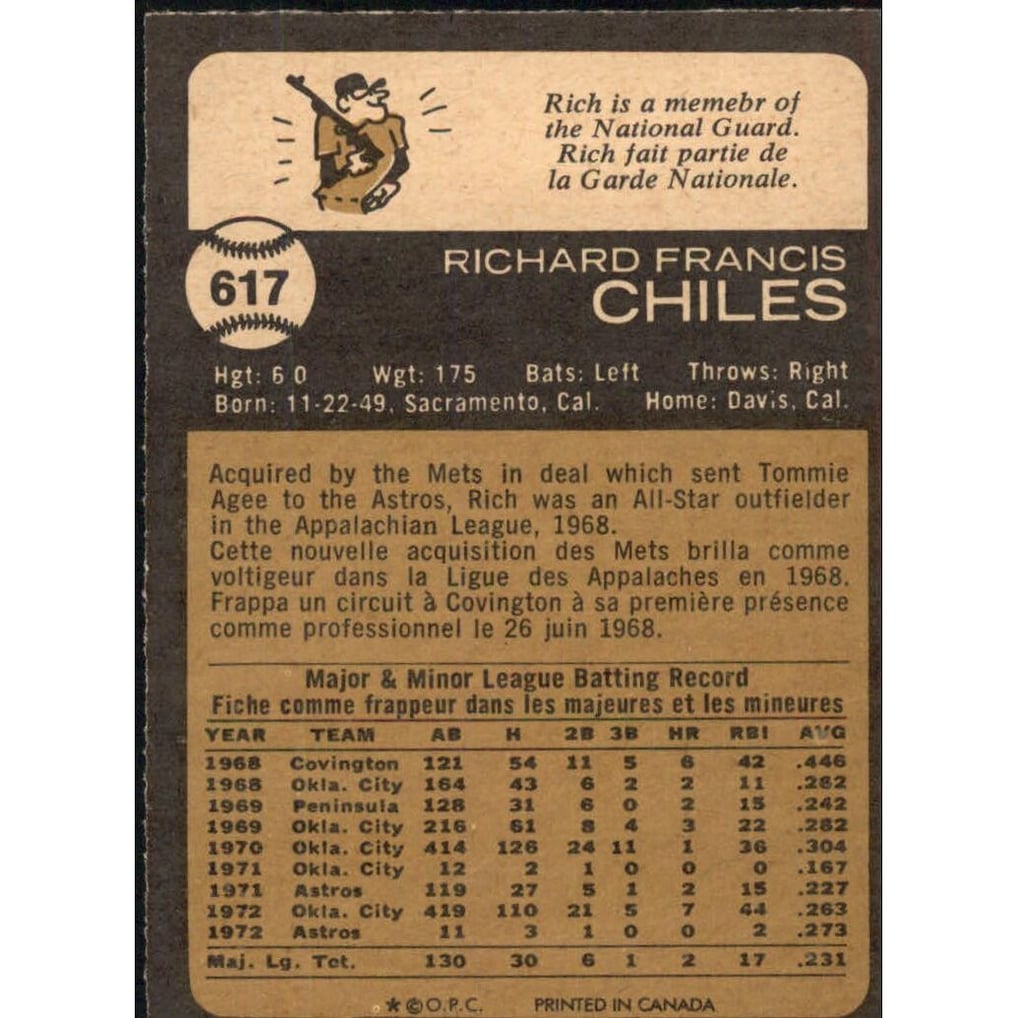 1973 O-Pee-Chee #617 Rich Chiles