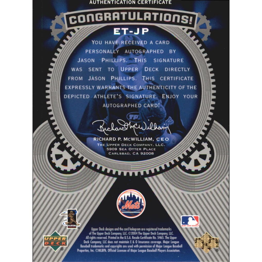 2004 Upper Deck Etchings Etched in Time Autograph Blue #JP Jason Phillips/250