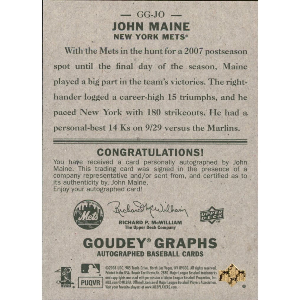 2008 Upper Deck Goudey Autographs #JO John Maine