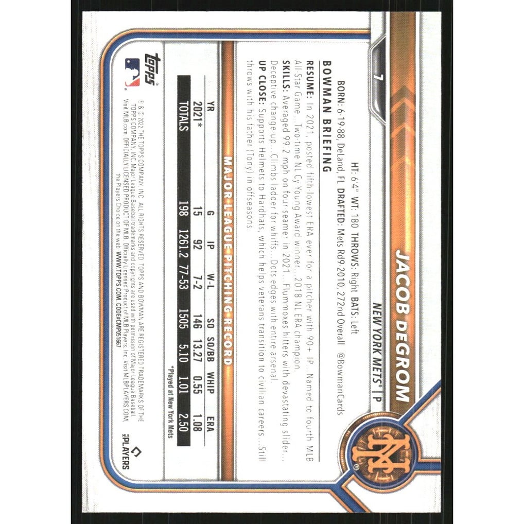 2022 Bowman Green Pattern #7 Jacob deGrom