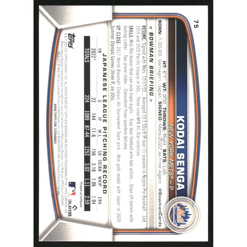 2023 Bowman Purple Pattern #75 Kodai Senga