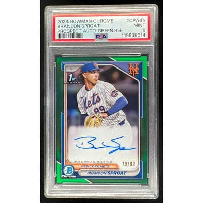 2024 Bowman Chrome Green Refractor #CPA-BS Brandon Sproat RC Auto /99 PSA 9