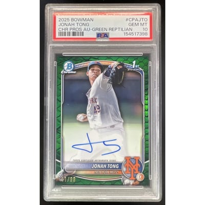 2025 Bowman Chrome Prospect Green Reptilian #CPA-JTO Jonah Tong PSA 10
