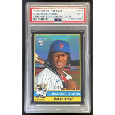 2025 Topps Heritage Chrome Black Refractor #274 Luisangel Acuna RC /76 PSA 9
