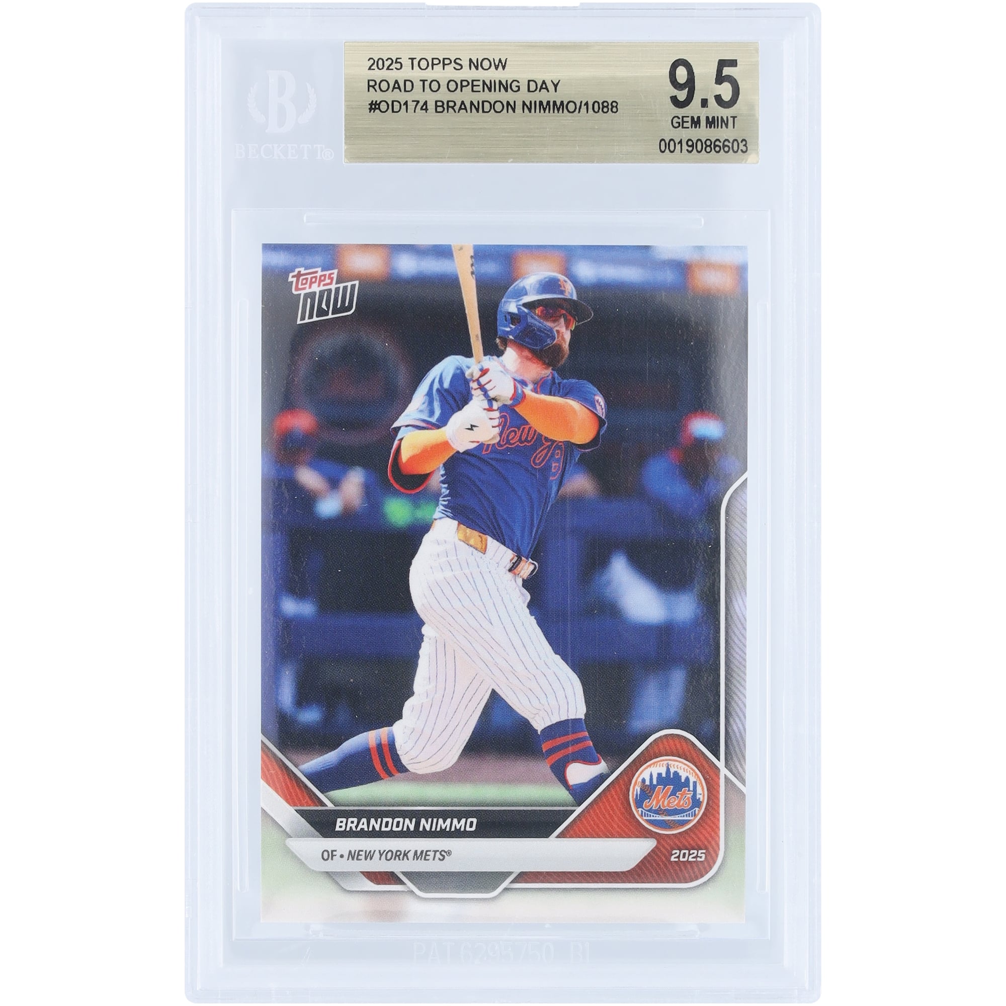 Brandon Nimmo New York Mets 2025 Topps Now Road to Opening Day #OD-174 BGS Authenticated 9.5 Card 