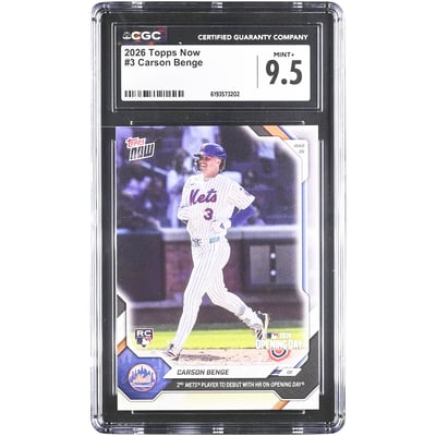 Carson Benge New York Mets 2026 Topps Now 2nd Mets Player to Debut with HR on Opening Day #3 CGC Authenticated 9.5 Rookie Card 