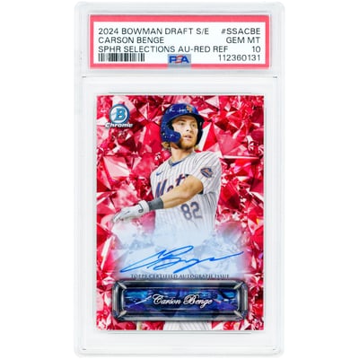 Carson Benge New York Mets Autographed 2024 Bowman Chrome Sapphire Sapphire Selections Red Refractor #SSA-CBE #4/5 PSA Authenticated 10 Card