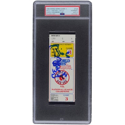 Darryl Strawberry New York Mets Autographed Fanatics Authentic 10-21-86 1986 World Series Game 3 PSA Authenticated Auto 9 Ticket with "86 WS Champs" Inscription