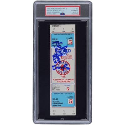 Darryl Strawberry New York Mets Autographed Fanatics Authentic 10-23-86 1986 World Series Game 5 PSA Authenticated Auto 10 Ticket with "86 WS Champs" Inscription